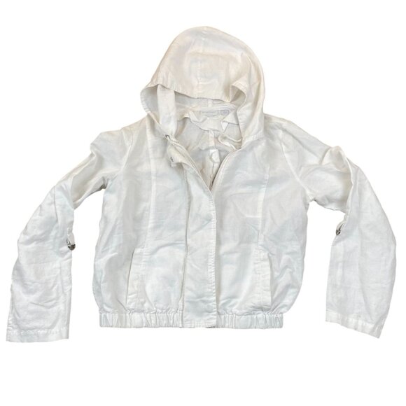 New York & Company Jackets & Blazers - New York & Company White Hooded Jacket M Linen Cotton Blend Lightweight Casual